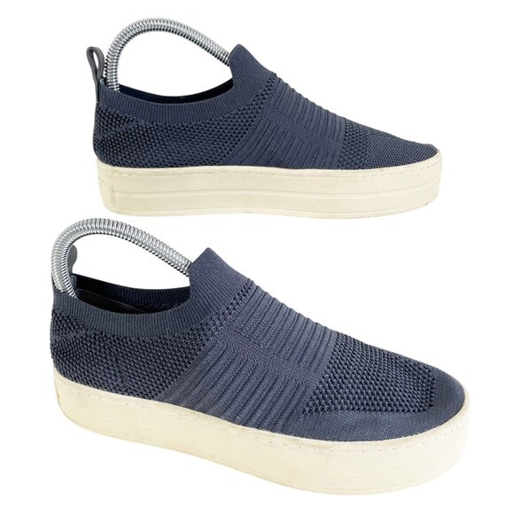 J Slides Women's 7 Slip on Shoes Hilo Platform Sneakers Knitted Blue/Gray Fabric - Picture 1 of 9